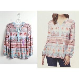 NWT Vintage America Karen peasant top blue bohemian print cotton modal cottage